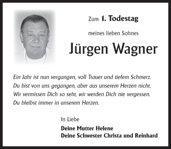 Traueranzeige von Jürgen Wagner von Pegnitz-Zeitung